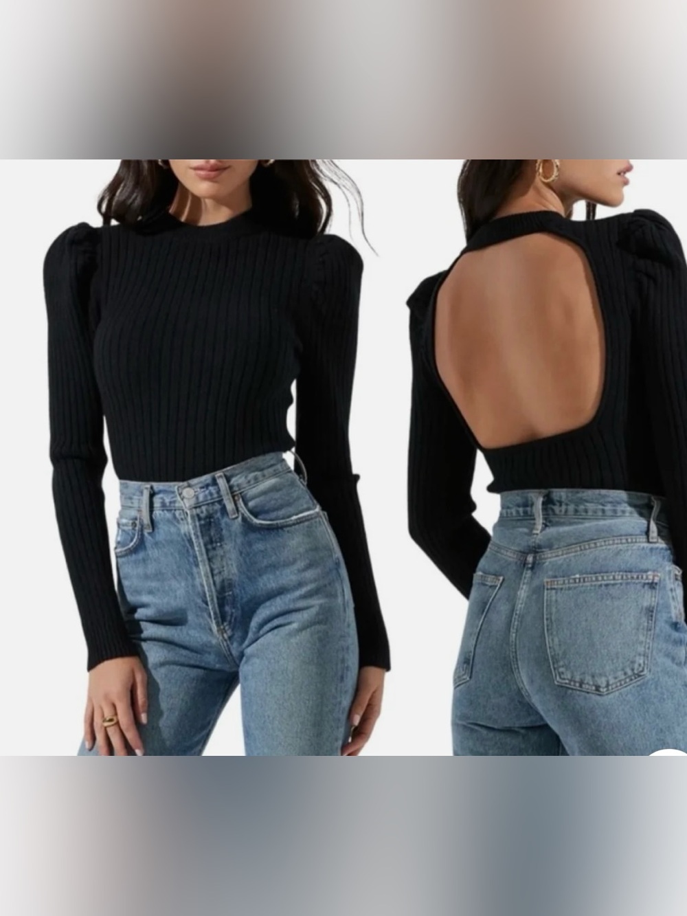 ASTR The Label Black Cut Out Back Ribbed Sweater size Medium